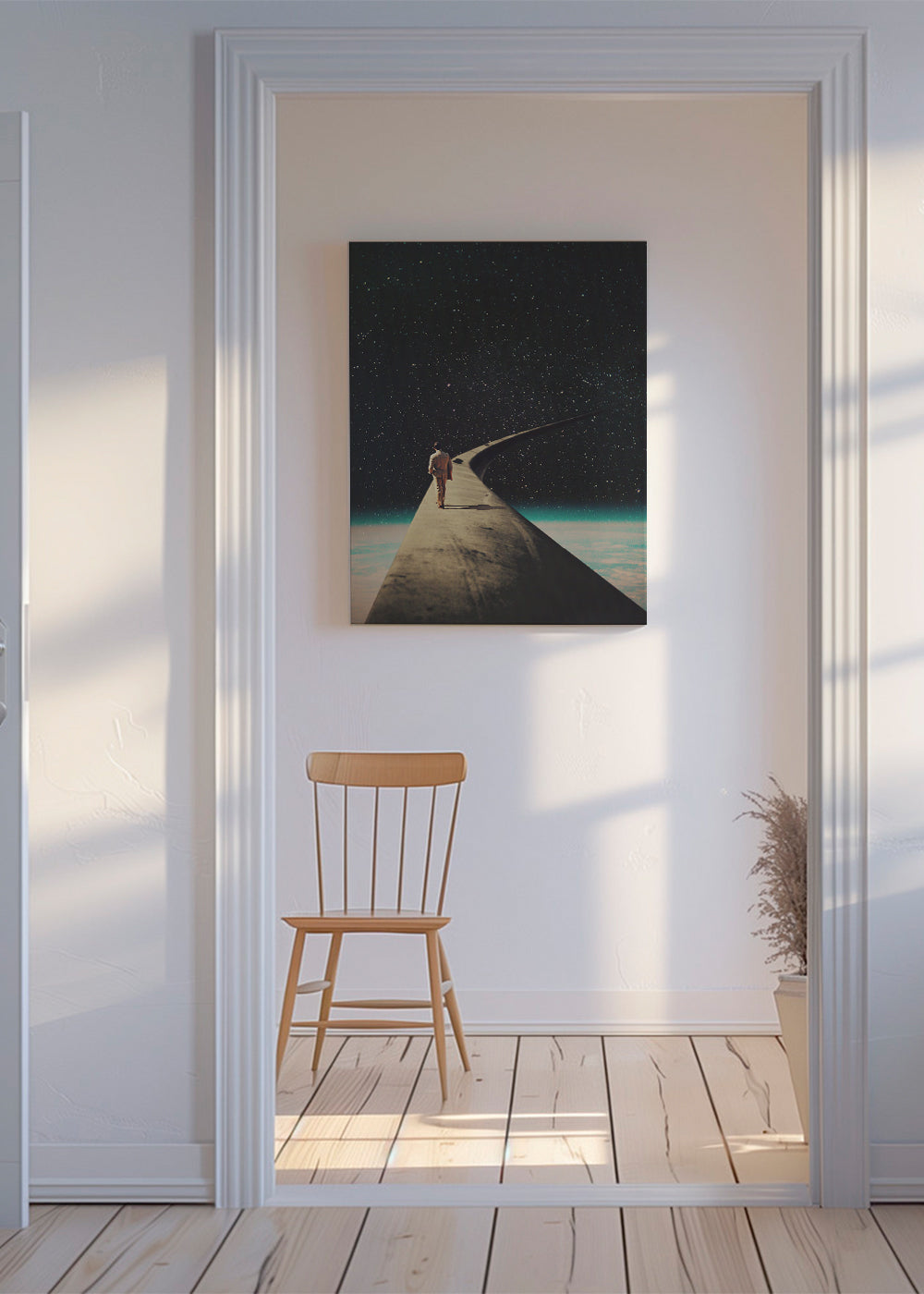 Surrealistická fotografie cestovatele na křídle