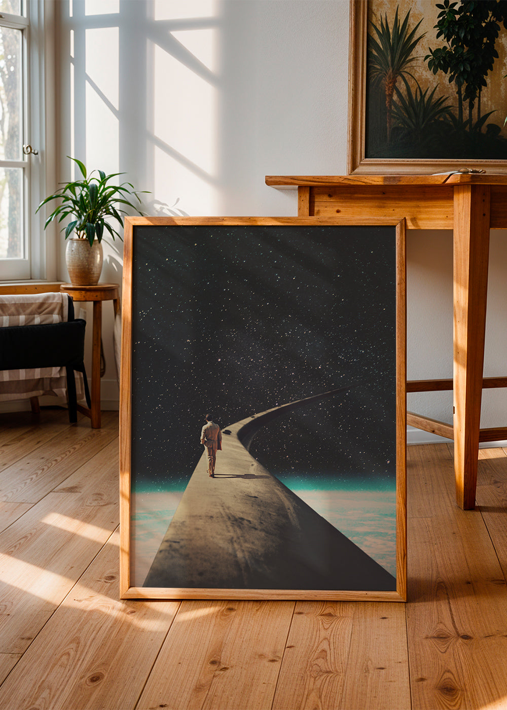 Surrealistická fotografie cestovatele na křídle