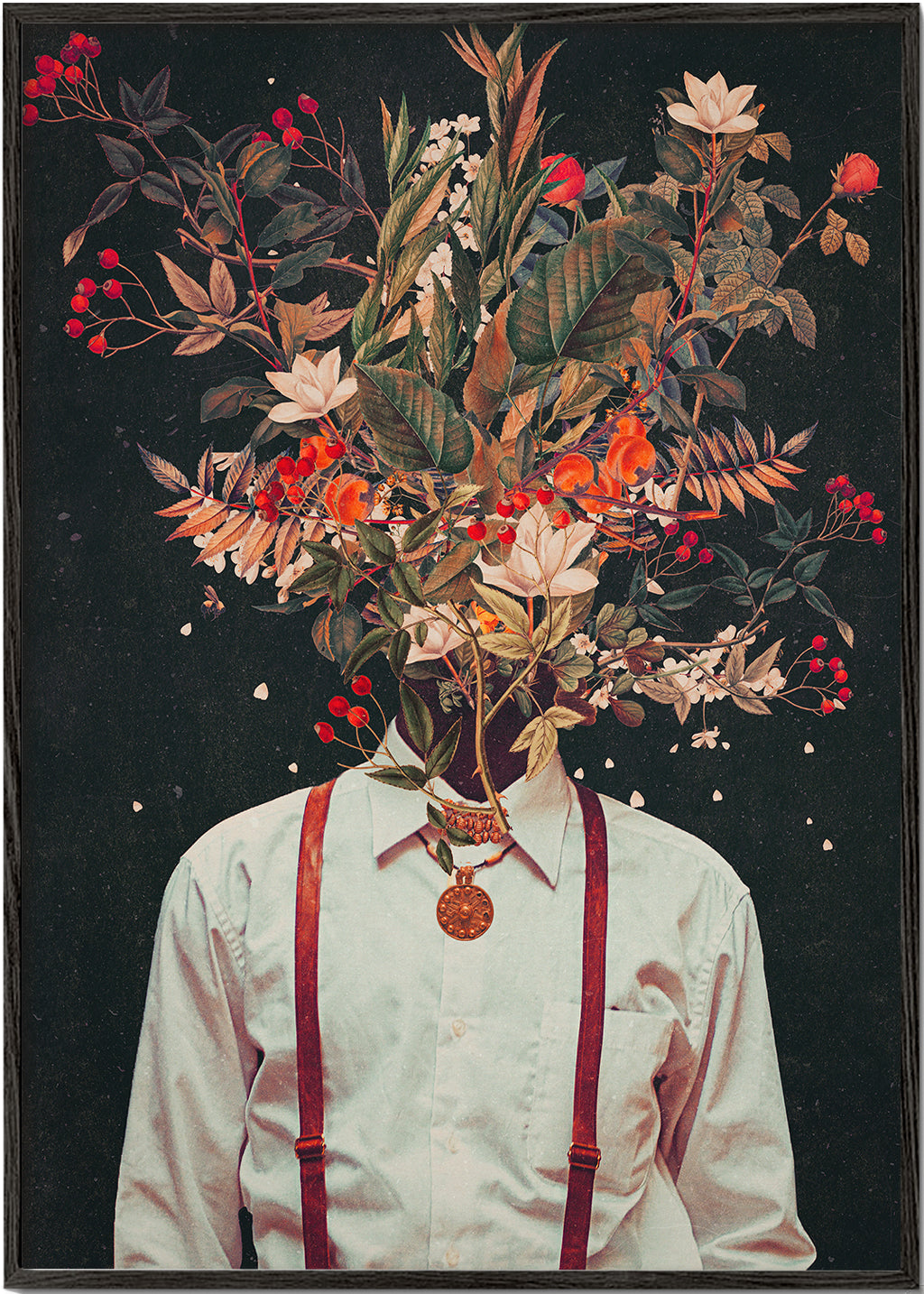 Botanický plakát: surrealistický květinový portrét
