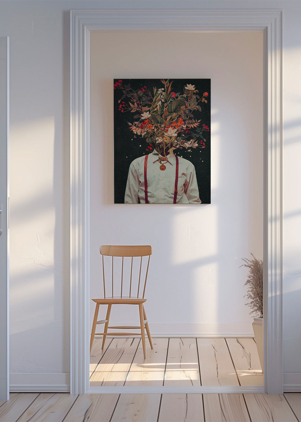 Botanický plakát: surrealistický květinový portrét