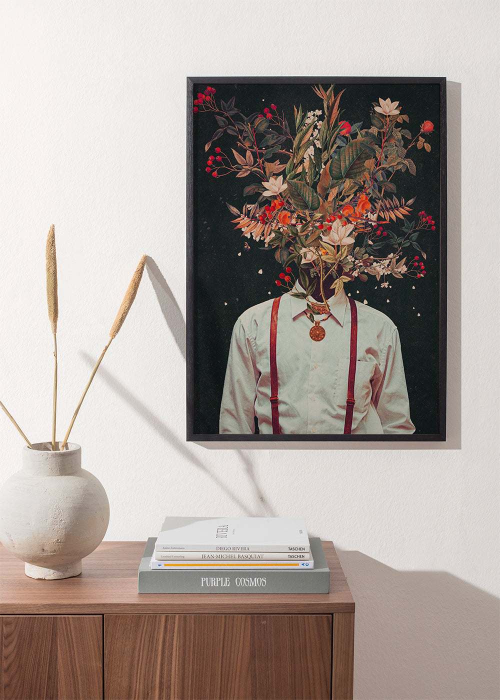 Botanický plakát: surrealistický květinový portrét