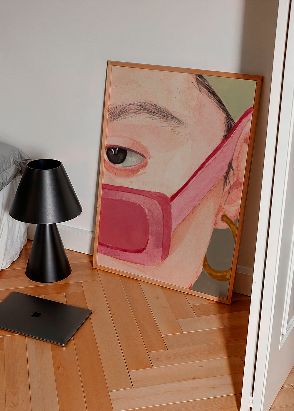Ilustrace obličeje s růžovými brýlemi
