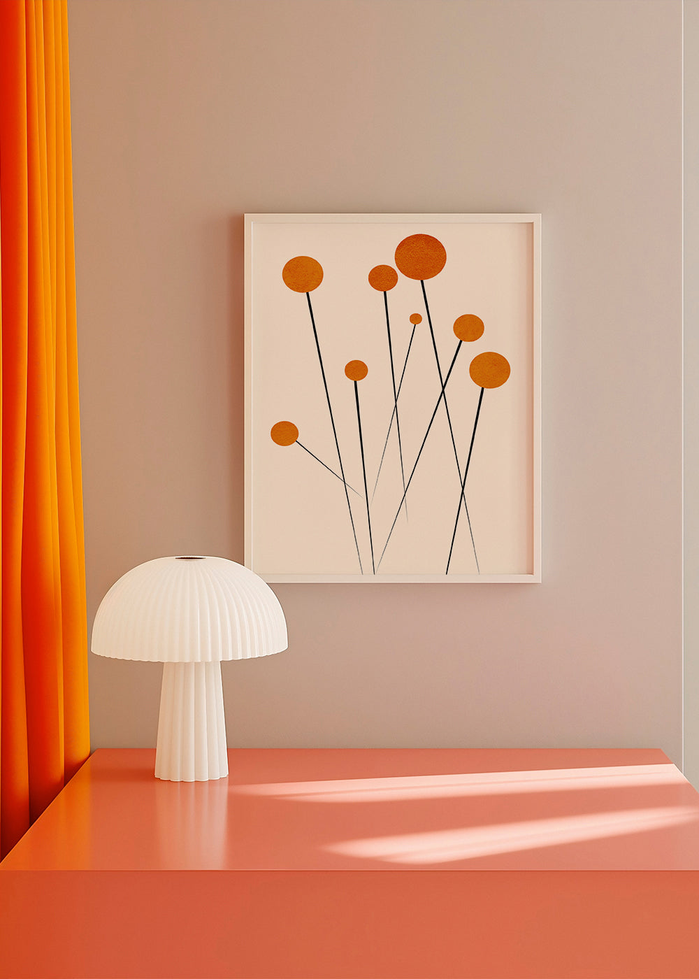 Botanický plakát s oranžovými kruhy