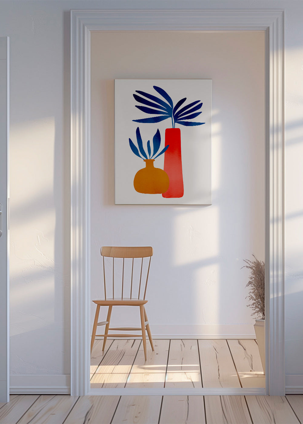 Botanický plakát s barevnými minimalistickými vázami