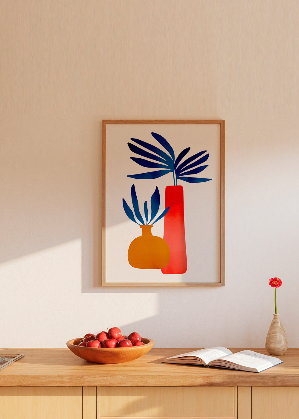 Botanický plakát s barevnými minimalistickými vázami
