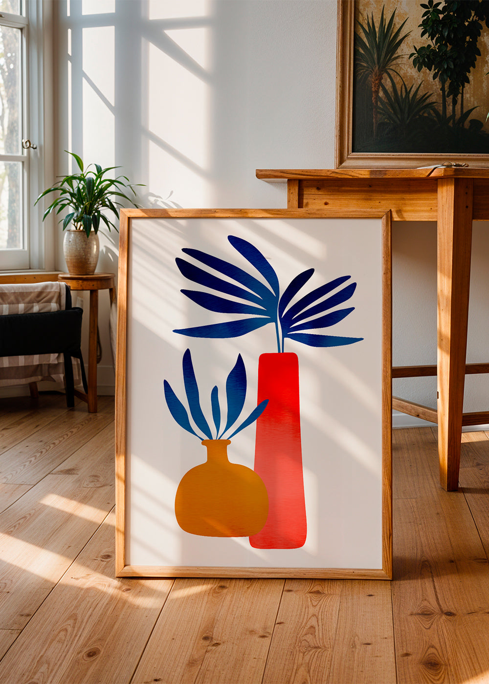 Botanický plakát s barevnými minimalistickými vázami