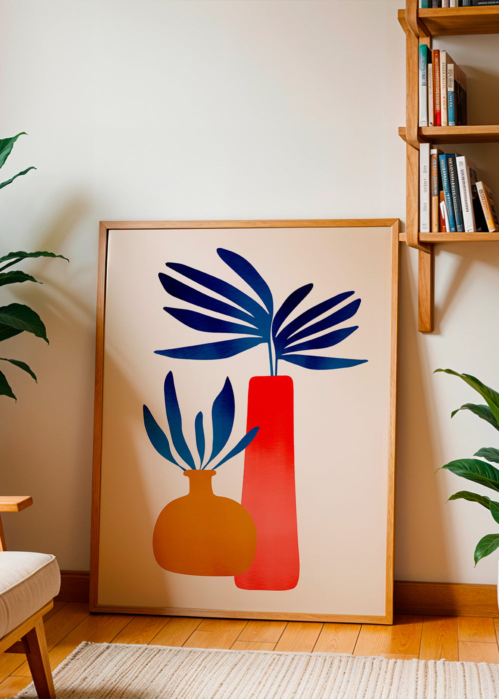 Botanický plakát s barevnými minimalistickými vázami
