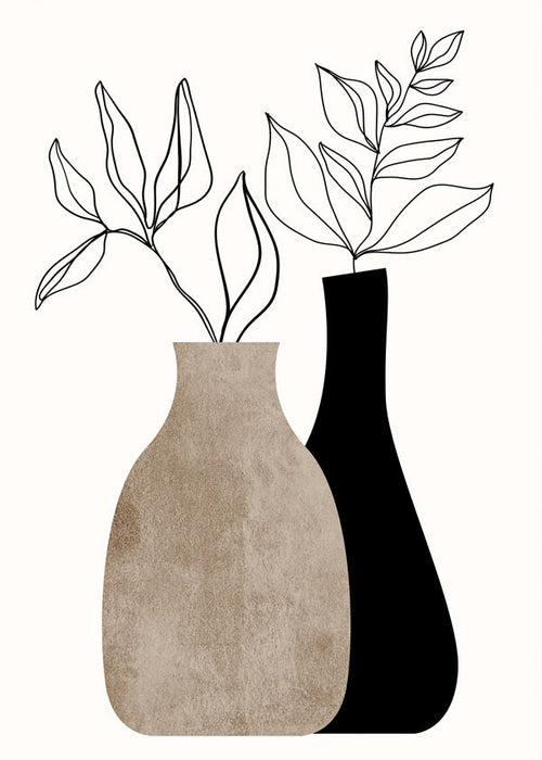 Botanický plakát s minimalistickými vázami
