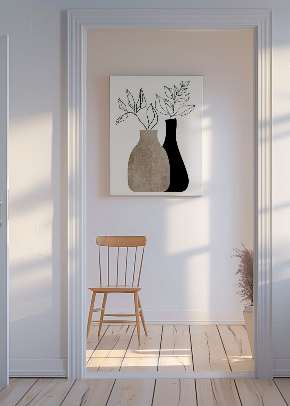 Botanický plakát s minimalistickými vázami