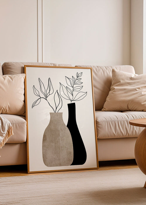 Botanický plakát s minimalistickými vázami