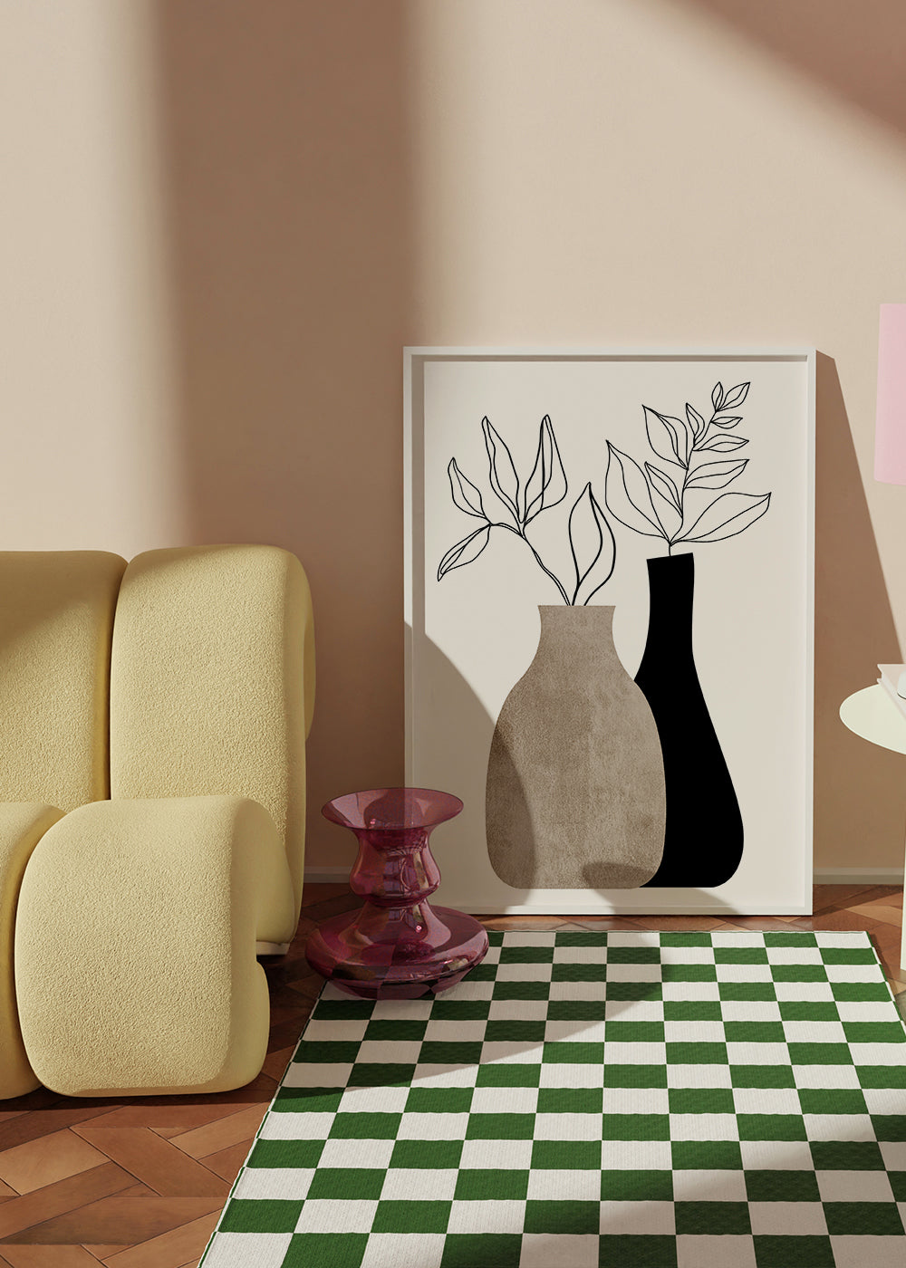 Botanický plakát s minimalistickými vázami