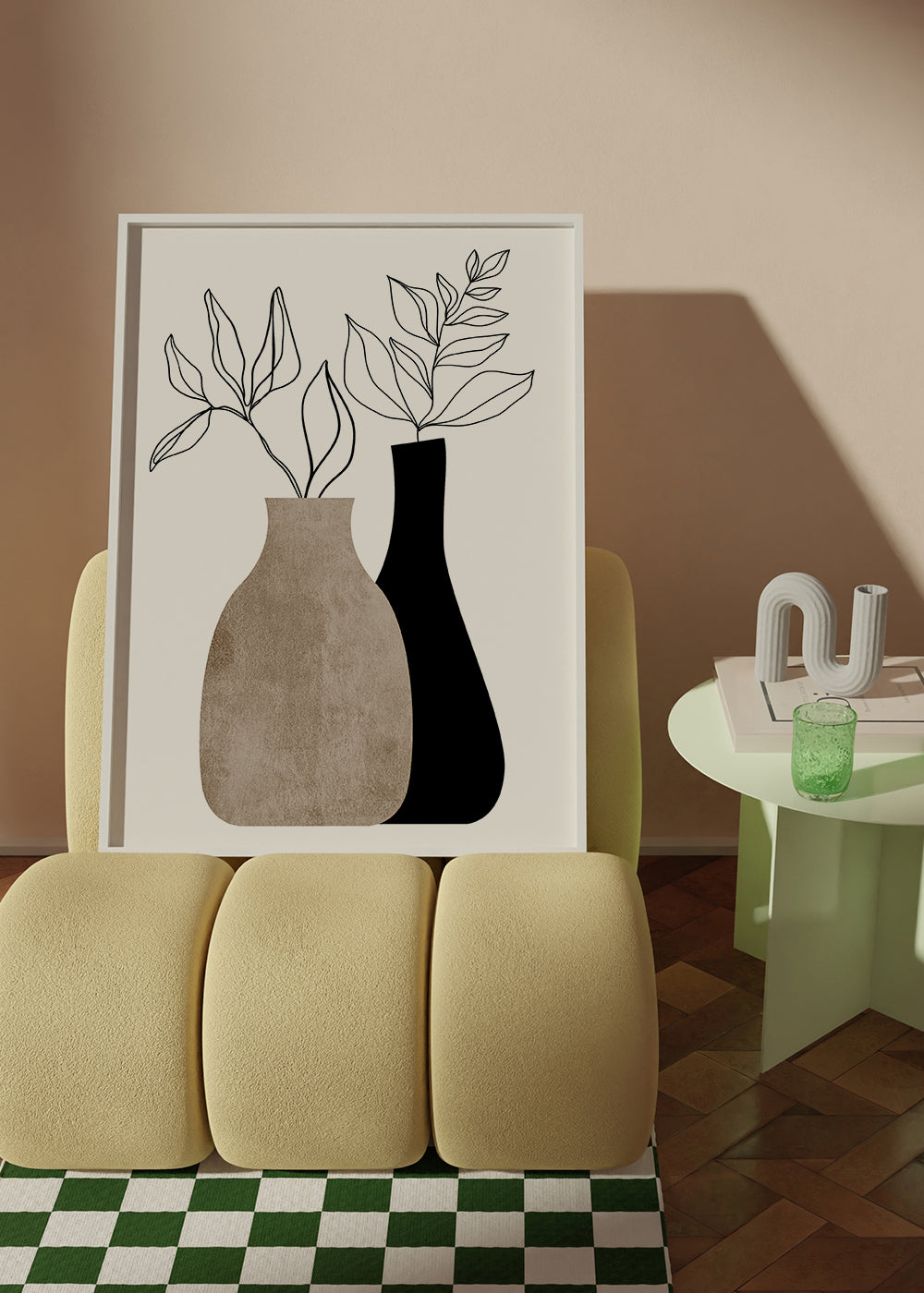 Botanický plakát s minimalistickými vázami