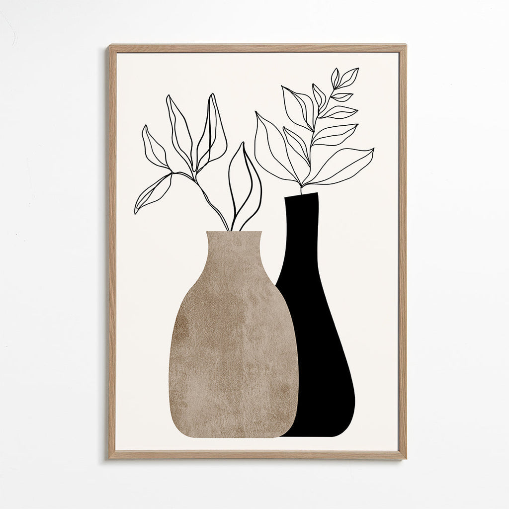 Botanický plakát s minimalistickými vázami