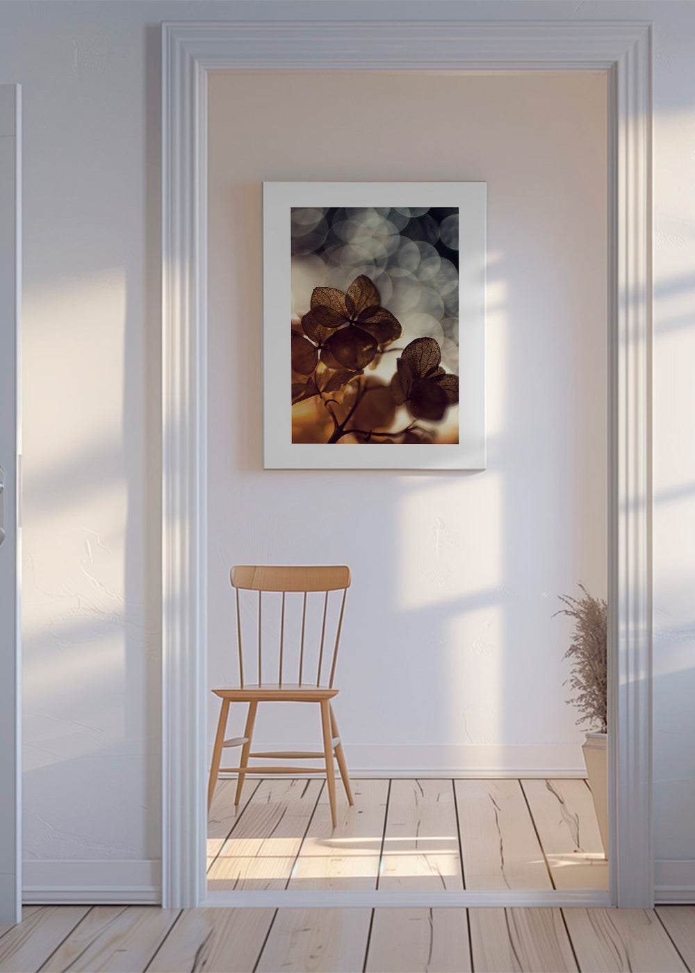 Botanický plakát: suché květy v jemném bokeh