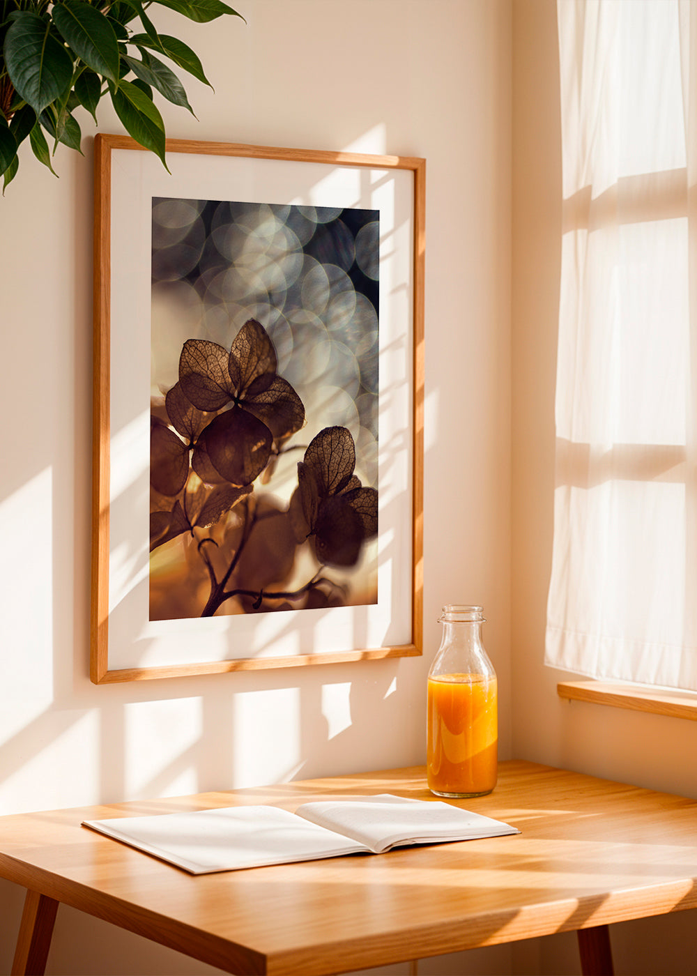 Botanický plakát: suché květy v jemném bokeh