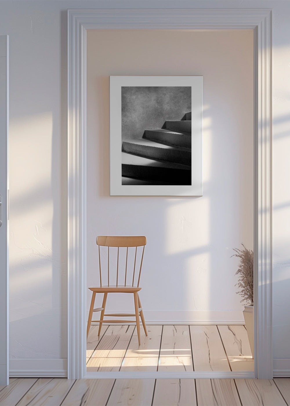 Fotografie schodiště se světlem a stínem