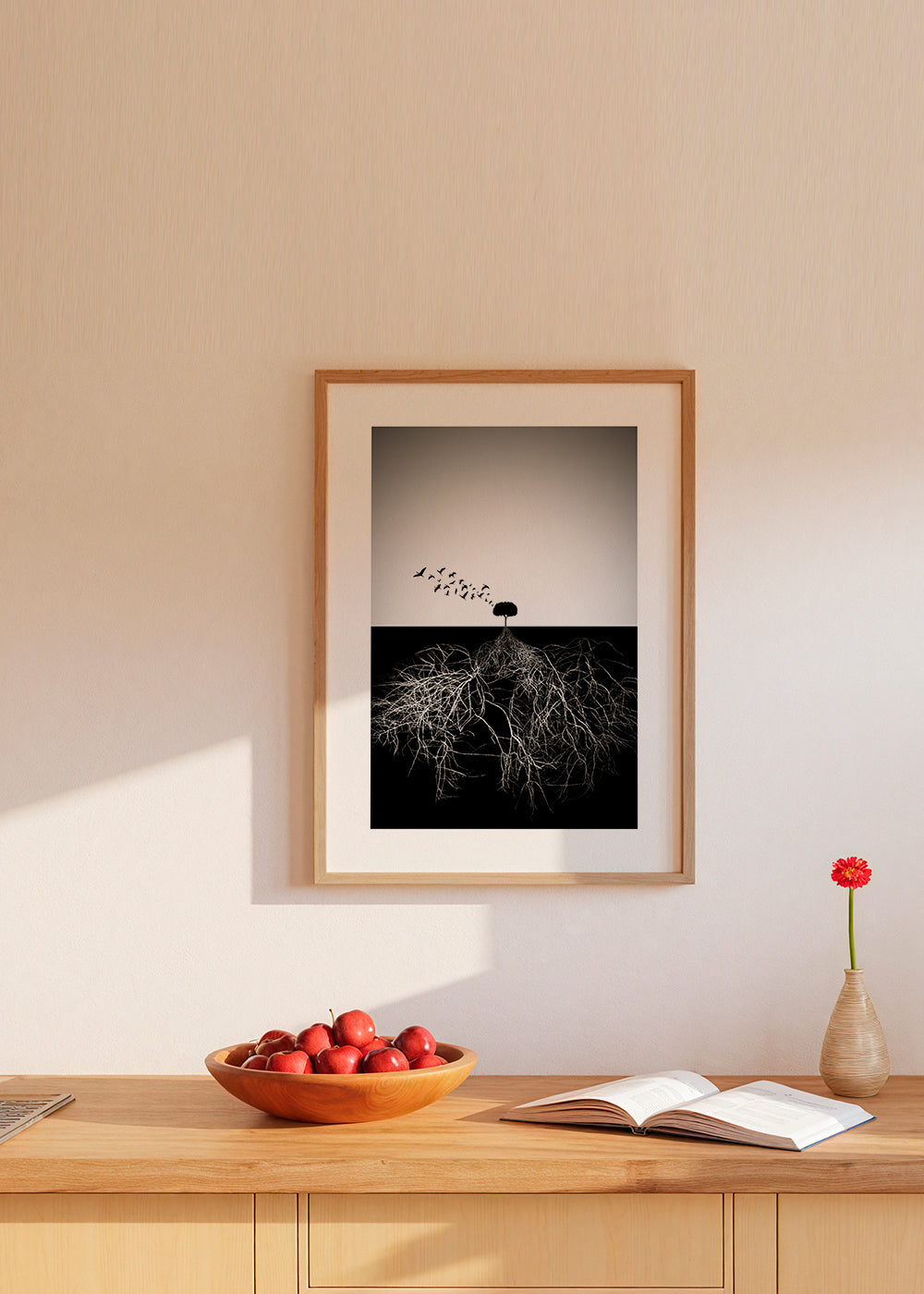 Botanický plakát se stromem a grafickými kořeny