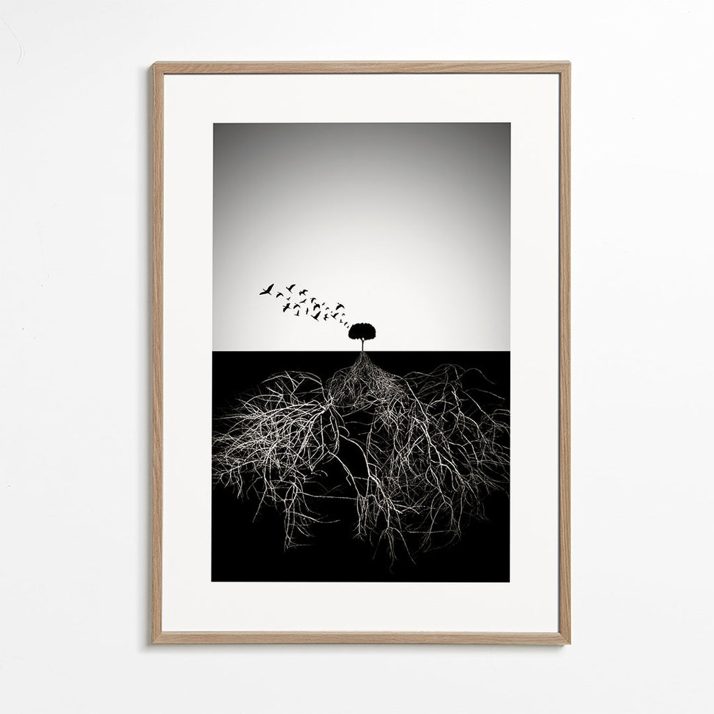 Botanický plakát se stromem a grafickými kořeny