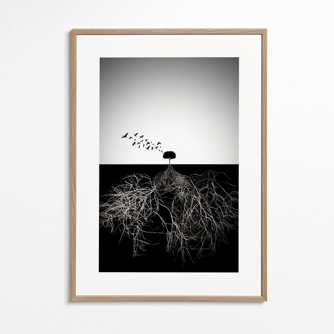 Botanický plakát se stromem a grafickými kořeny