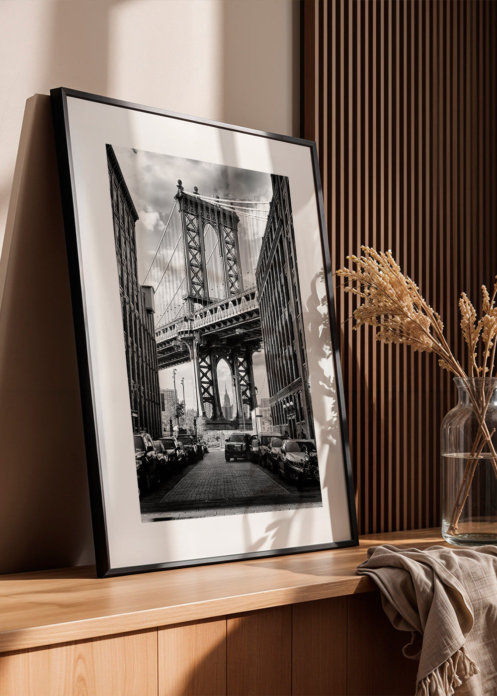 Plakát města Manhattan Bridge černobílý
