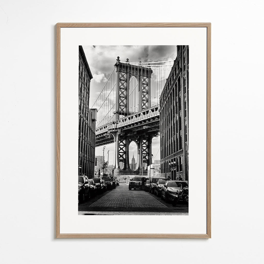 Plakát města Manhattan Bridge černobílý