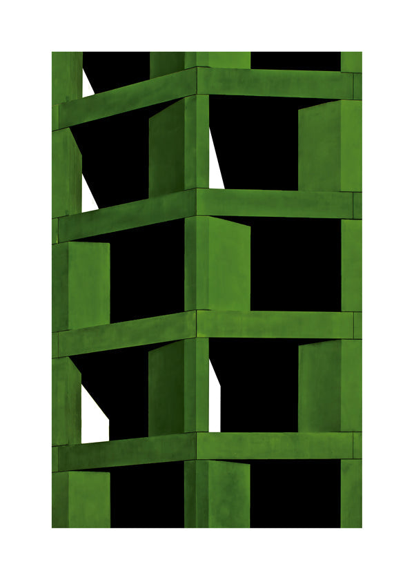Geometrický obraz se zelenou modulární strukturou