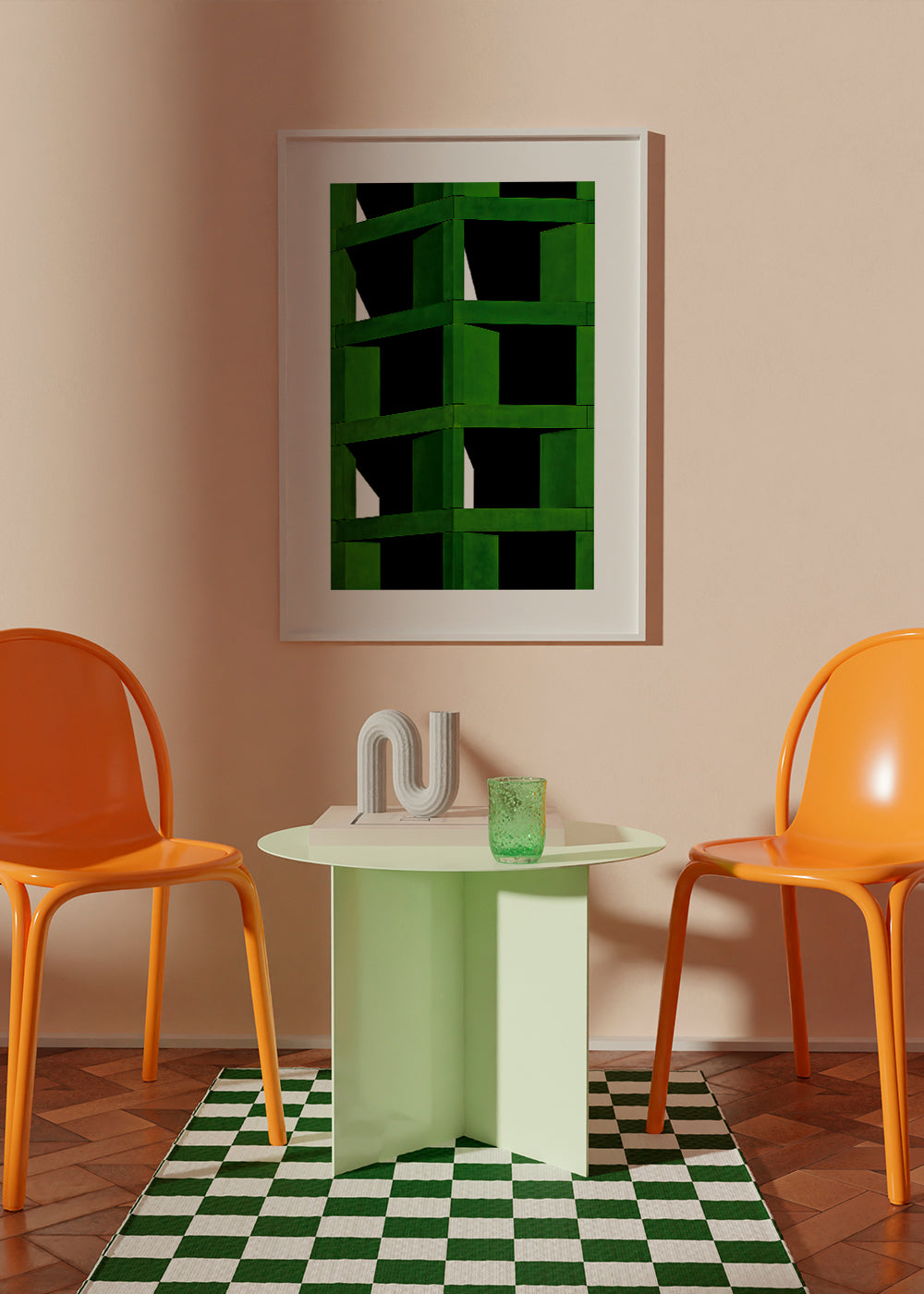 Geometrický obraz se zelenou modulární strukturou