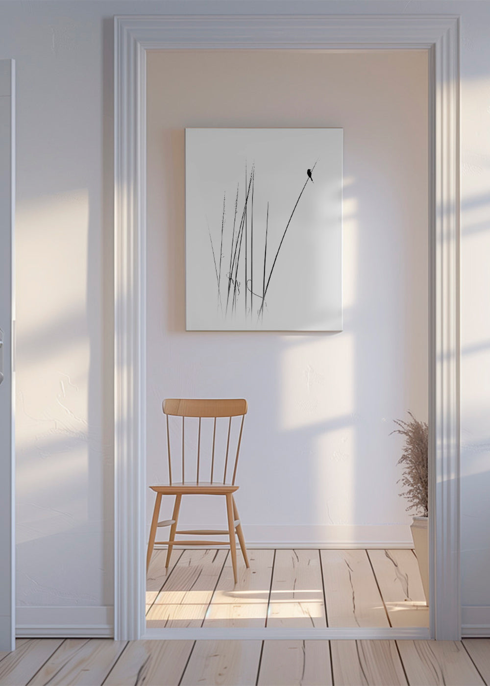 Fotografie: pták na rákosu minimalistický