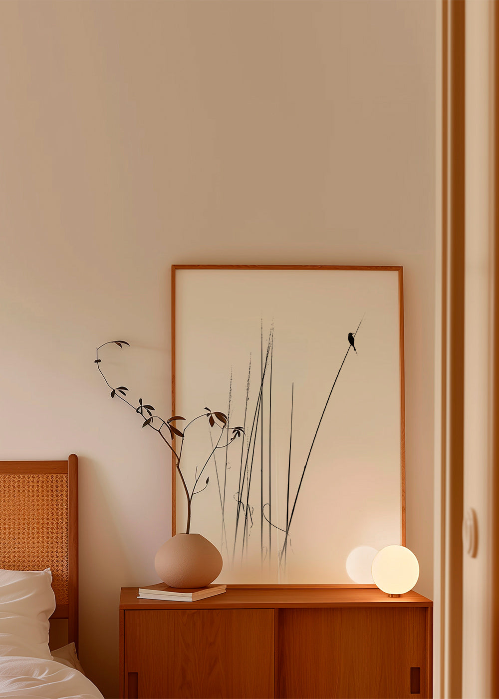 Fotografie: pták na rákosu minimalistický