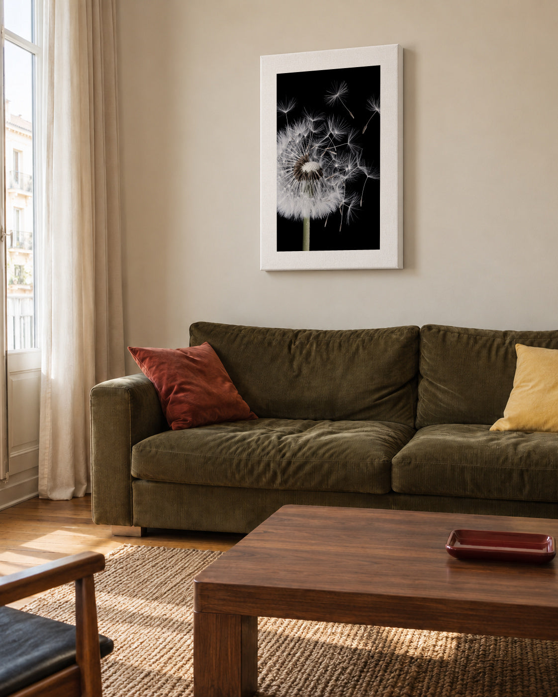 Dandelion Blowing - Unframed canvas in an interior