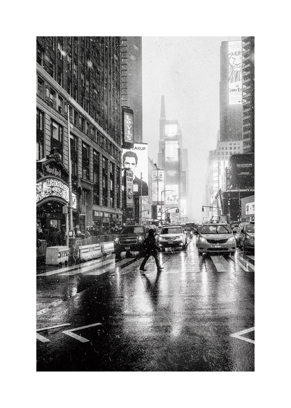 Obraz města černobílý: Times Square v dešti