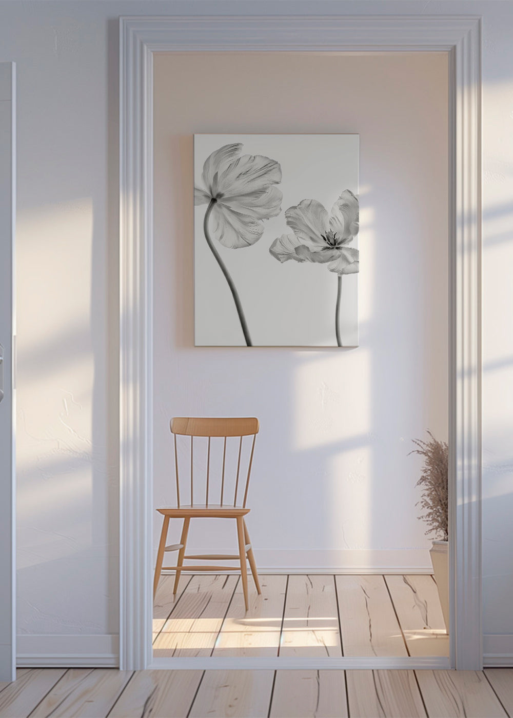 Botanický plakát: tulipány černobíle