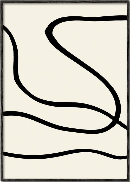 Minimalistický obraz s černými liniemi na béžovém pozadí