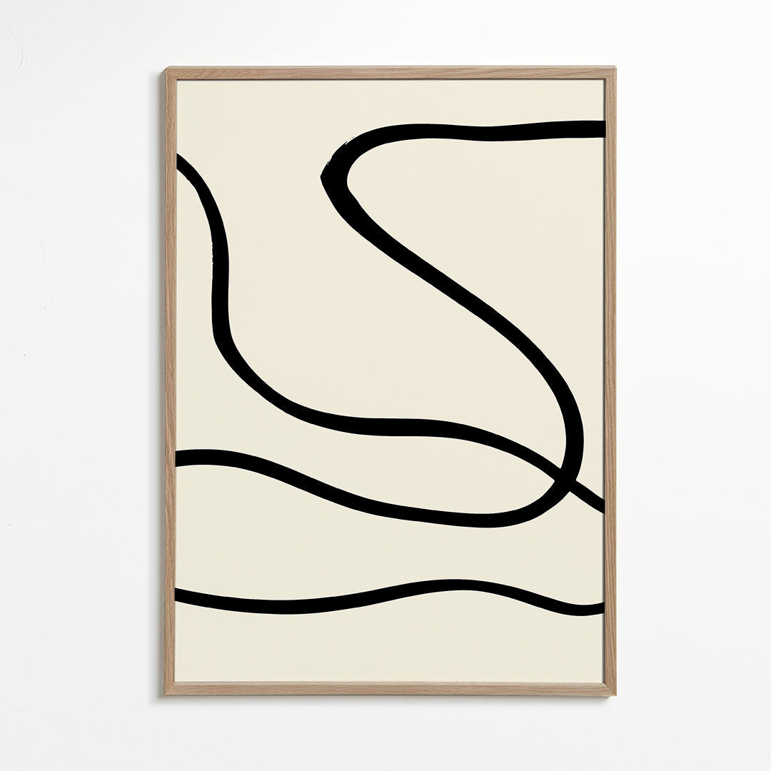 Minimalistický obraz s černými liniemi na béžovém pozadí