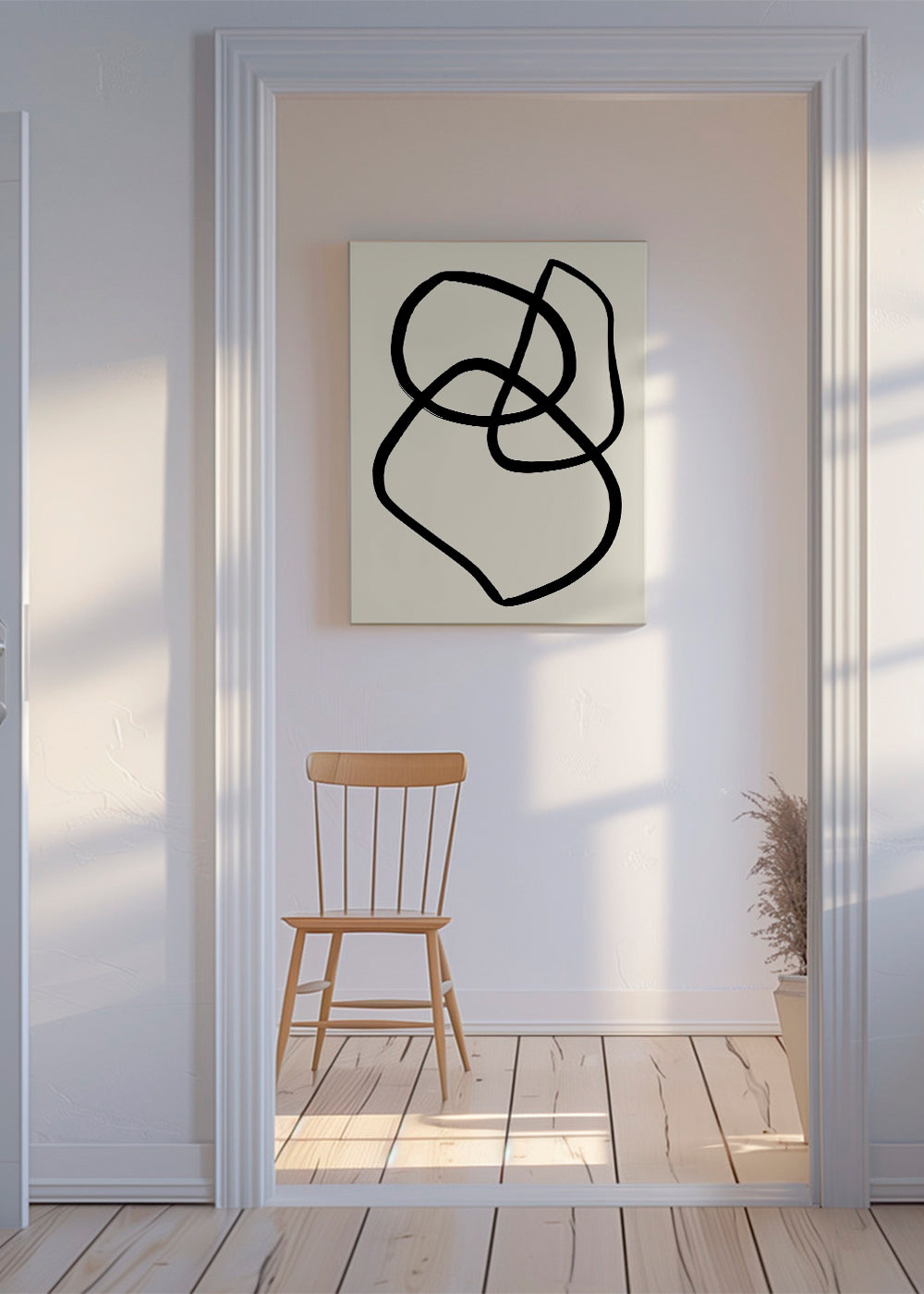 Minimalistický obraz s černými organickými liniemi