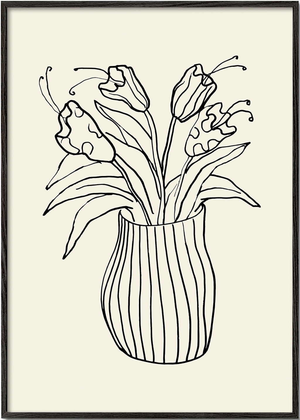 Botanický plakát: váza s tulipány čarová kresba