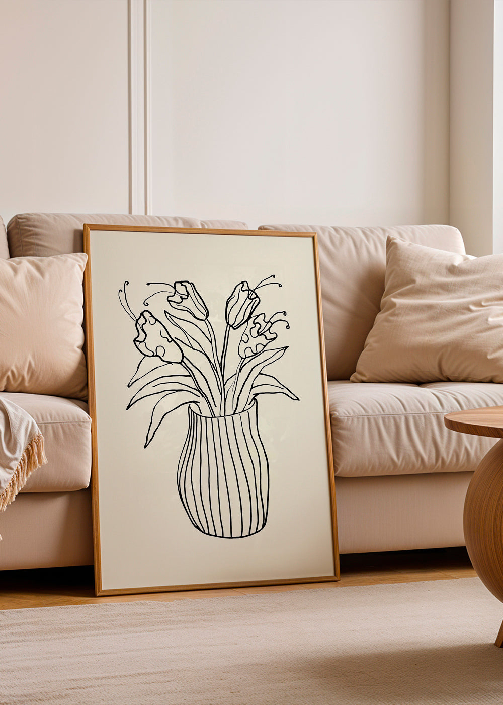 Botanický plakát: váza s tulipány čarová kresba