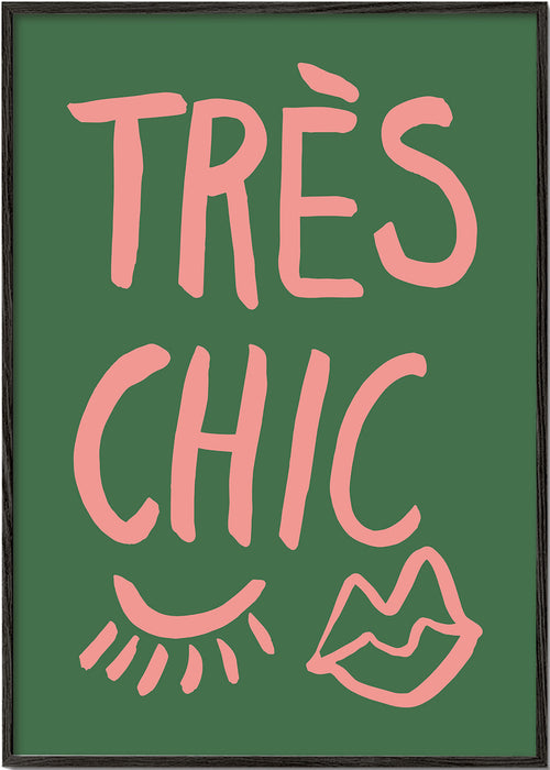 Ilustrace Très Chic růžová na zeleném pozadí