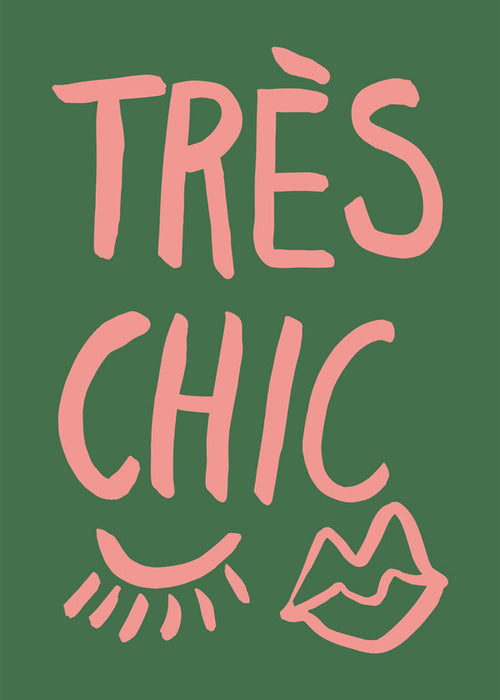 Ilustrace Très Chic růžová na zeleném pozadí