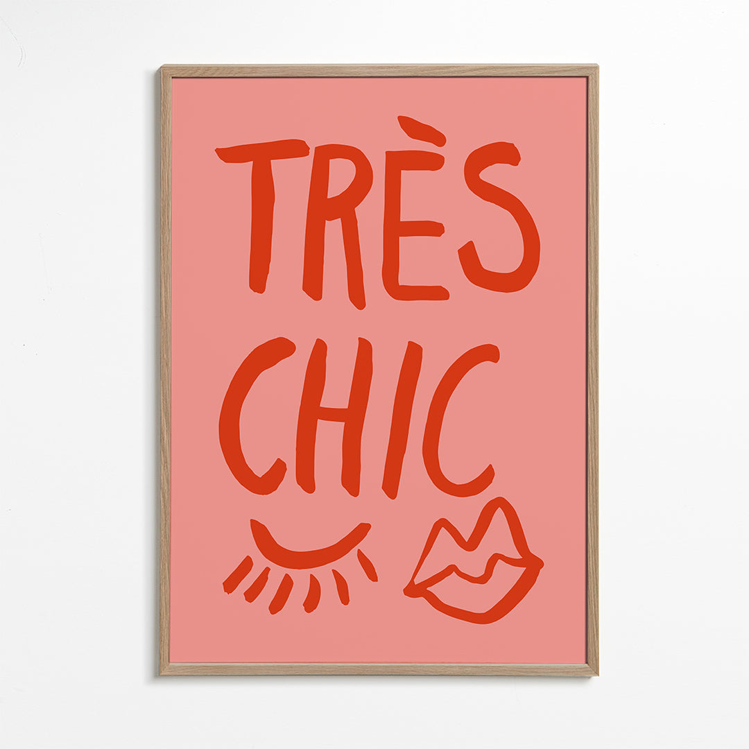 Typografický plakát 'Très Chic' růžový