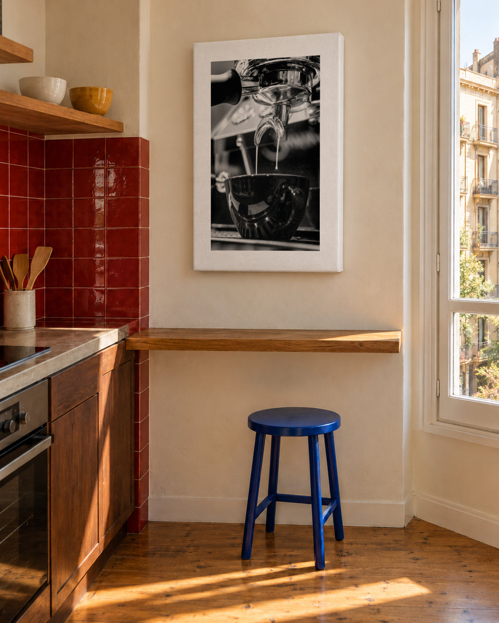 Coffee VIII - Unframed canvas in an interior