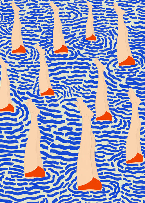 Ilustrace nohou v rytmické vodě