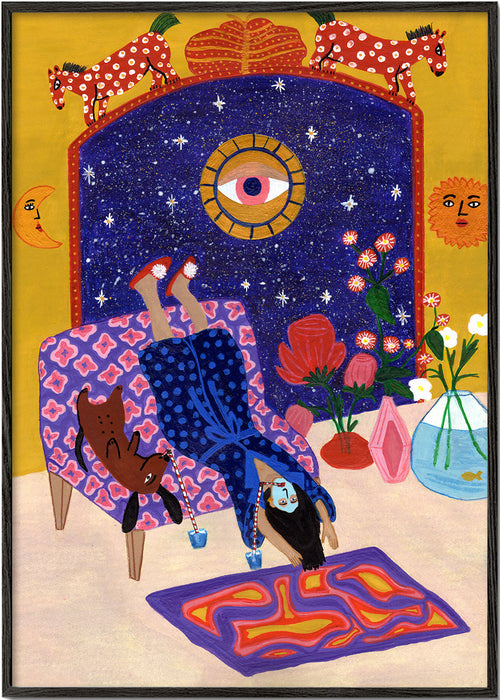 Surrealistická ilustrace odpočinku s ústředním okem