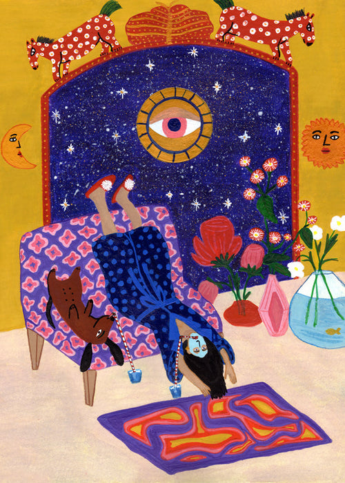 Surrealistická ilustrace odpočinku s ústředním okem