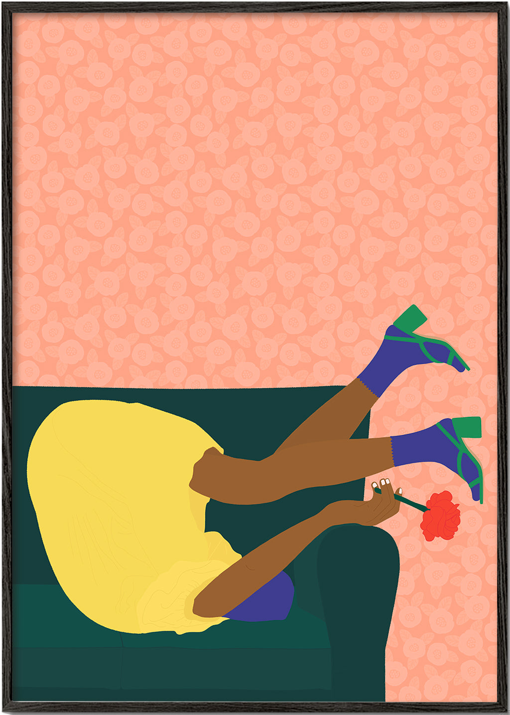 Ilustrace obrácené postavy na pohovce