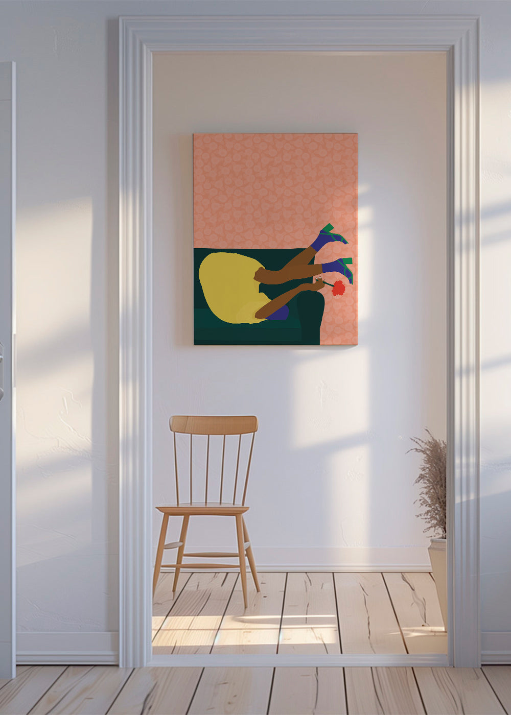 Ilustrace obrácené postavy na pohovce