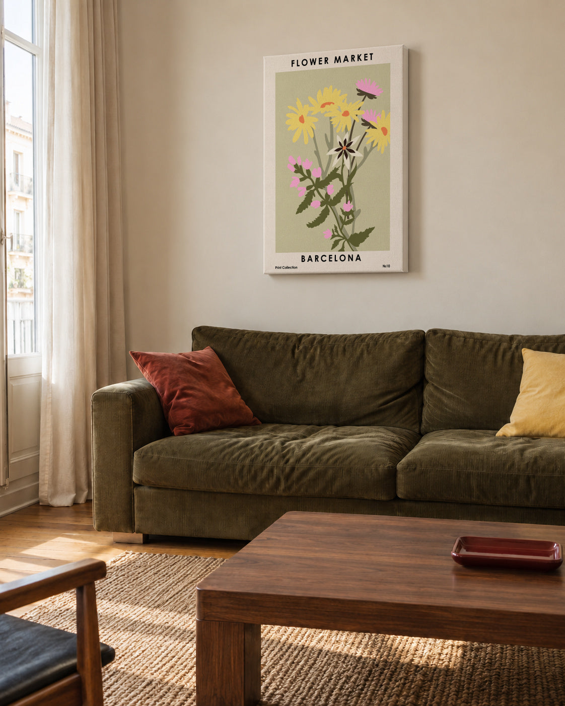 Flower Market Barcelona - Unframed canvas in an interior