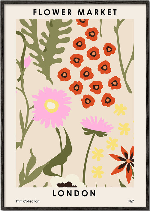 Botanický plakát Flower Market London s ilustrativními květy