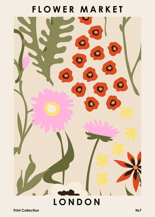 Botanický plakát Flower Market London s ilustrativními květy