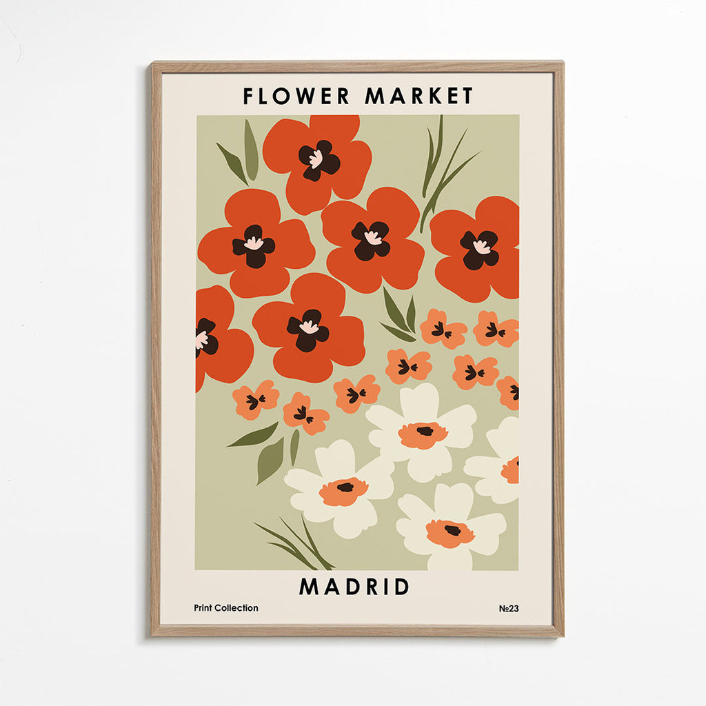 Botanický plakát Flower Market Madrid korálový